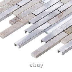 Gray Quartzite Marble Stone Aluminum Metallic Glass Brick Mosaic Tile Backsplash