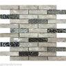 Gray Raw White Oak Stone Blend Metallic Silver Glass Mosaic Tile Wall Backsplash