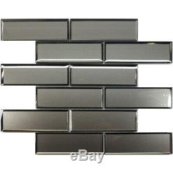 Gray Silver Beveled Subway Glass Mosaic Tile Kitchen Wall Spa Backsplash