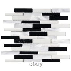 Gray White Black Blended Crystal Glass Aluminum Mosaic Tile Kitchen Backsplash