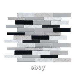 Gray White Calacatta Marble Stone Crystal Glass Mosaic Tile Kitchen Backsplash