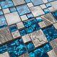 Gray and Teal Backsplash Tile Polished Stone & Glass Mosaic Floor & Wall Tiles