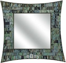 Green Aqua Retro Mosaic Tile Square Wall Mirror Boho Chic Glass Decor, 20 x 20