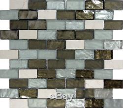 Green White Glass Natural Stone Mosaic Tile Kitchen Wall Sink Backsplash