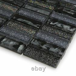 Grey & Black Glass Glitter Mosaic Tiles Sheet For Walls Floors Bathrooms Kitchen