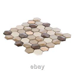 Hexagon Beige Metallic 3D Glass Marble Stone Mosaic Tile Kitchen Bath Backsplash