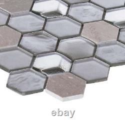 Hexagon Gray Metallic 3D Glass Marble Stone Mosaic Tile Kitchen Bath Backsplash