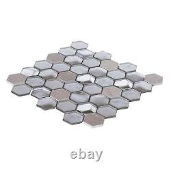 Hexagon Gray Metallic 3D Glass Marble Stone Mosaic Tile Kitchen Bath Backsplash