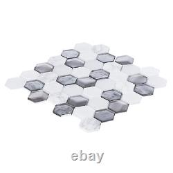 Hexagon White Carrara Marble Stone Metallic Gray Glass Mosaic Tile Backsplash