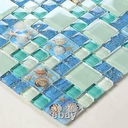 Hominter 11-Sheets Blue Ice Crack Glass Tile, Box of 11 Sheets, Blue, White