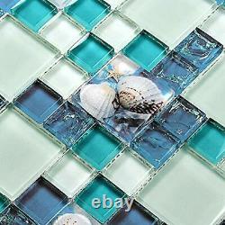 Hominter 11-Sheets Blue Ice Crack Glass Tile, Box of 11 Sheets, Blue, White