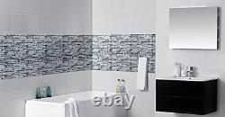 Hominter 11-Sheets Glass Stone Backsplash Tile, Polished Gray and Teal Blue Wall