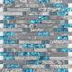 Hominter 11-Sheets Gray Marble Backsplash Wall Tiles, Teal Blue Glass Bathroom