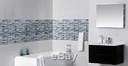 Hominter 11-Sheets Gray Marble Backsplash Wall Tiles, Teal Blue Glass Bathroom