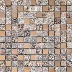 Hominter 11-Sheets Gray and Rose Gold Backsplash Tile Natural Stone Mix Glass