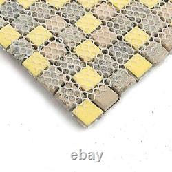 Hominter 11-Sheets Gray and Rose Gold Backsplash Tile Natural Stone Mix Glass