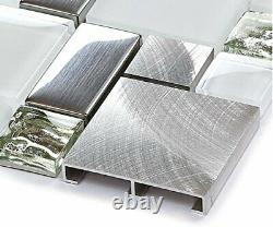 Hominter 11-Sheets Silver Coated Glass Backsplash Tile Brushed Aluminum Metal