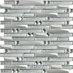 Hominter 11-Sheets Silver Coated Glass Tile Rhinestone Mosaic Clear Crystal B