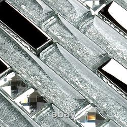 Hominter 11-Sheets Silver Coated Glass Tile Rhinestone Mosaic, Clear Crystal for