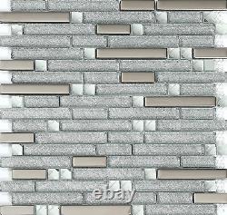 Hominter 11-Sheets Silver Coated Glass Tile Rhinestone Mosaic, Clear Crystal for