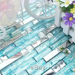 Hominter 11-Sheets Teal Blue Glass Backsplash Tiles, Cyan Bathroom Wall Tiles