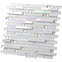 Hominter 5-Sheets Glass and Metal Tile Iridescent White Silver Mirror Stainle