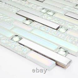 Hominter 5-Sheets Glass and Metal Tile Iridescent White Silver Mirror Stainle