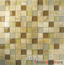 Honey Onyx Brown Glass Mosaic Tile backsplash Kitchen wall sink bath Spa