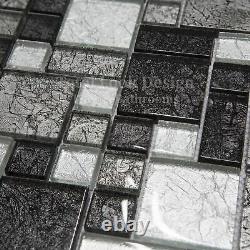 Hong Kong Black & Silver Squares Mosaic Tiles Sheet For Walls Floors Bathrooms
