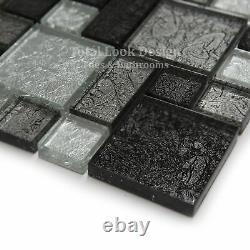 Hong Kong Black & Silver Squares Mosaic Tiles Sheet For Walls Floors Bathrooms