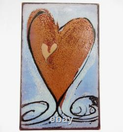 Houston Llew Spiritiles Turner Heart II Hanging Wall Tile Art Glass Copper #131