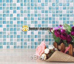 Ice crackle blue glass mixed white stone mosaic for bathroom shower wall tiles