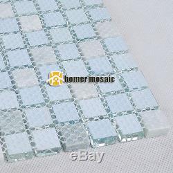 Ice crackle blue glass mixed white stone mosaic for bathroom shower wall tiles