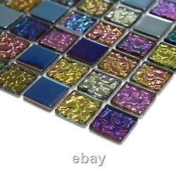 Iridescent Mix Glass Square Mosaic Tiles Walls Floors Bathrooms Kitchens