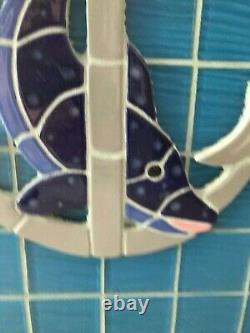 Italian Ceramic Dolphin & Anchor Nautical Wall Hanging Mosaic Art Sea Glass Tile