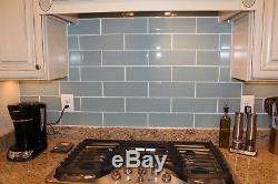 Jasper Blue 4x12 Glass Subway Tiles for Bathrooms Walls / Kitchen Backsplash
