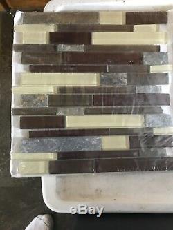 Jeffrey Court Mountain Top Pencil 12x12 Glass/Slate Mosaic Wall Tiles Lot Of 4