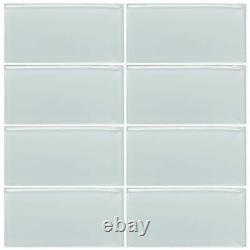 Jeffrey Court Tile Standard Straight Edge Water Resistant Glossy Glass Mist Blue