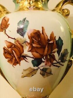 Large Antique French vieux paris porcelain hand paint floral vase