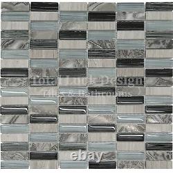 Light Blue Glass & Stone Mosaic Tiles Sheet For Walls Floors Bathrooms Kitchens