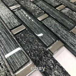 Linea Diamond Glass And Slate Stripes Mosaic Tiles Sheet For Walls Floors