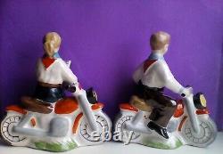 Lot USSR Boy and Girl Pioneers Motorcyclist Russian porcelain figurine 3752u