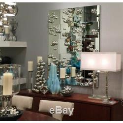 Luxe Silver Metal Mirrored Wall Art Squares Set 4 Bubble Spheres Geometric Tiles