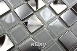 MOSAIC tile Stainless Steel Glass Crystal White wall bath 129-0104 f 10 sheet