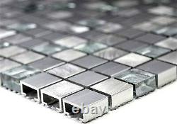 MOSAIC tile aluminum translucent glass silver kitchen 49-A309F f 10 sheet