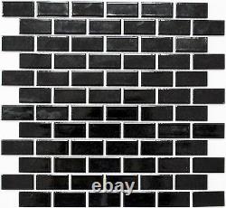 MOSAIC tile ceramic brick black gloss wall bathroom kitchen 24-4BG f 10 sheet