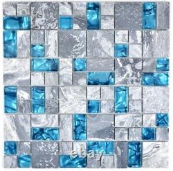 MOSAIC tile translucent glass stone combination gray blue 88-0404 f 10 sheet