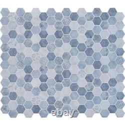 MSI Mosaic Floor/Wall Tile 11.02x12.76 Glossy Glass Vista Azul Hexagon Finish