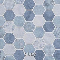 MSI Mosaic Floor/Wall Tile 11.02x12.76 Glossy Glass Vista Azul Hexagon Finish