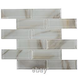 MSI SMOT-8MM-V1 12 x 12 Brick Mosaic Walls Tile Glossy Glass Ivory Amber